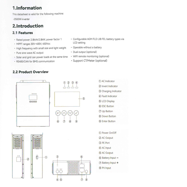 Фото - Інвертор Anern AN-FGI-S2500, 2500W OFF Grid (гібридний) wifi
