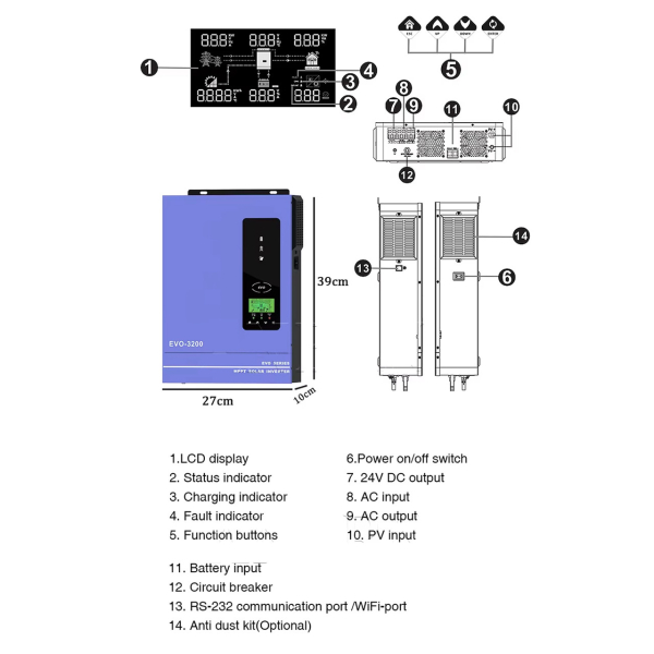 Фото - Інвертор Anern AN-SCI-EVO-3200, 3200W OFF Grid (гібридний)
