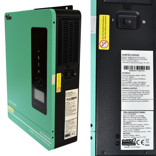 Фото - Інвертор Anern AN-SCI-EVO-6200, 6200W OFF Grid (гібридний) WiFi модуль в комплекті